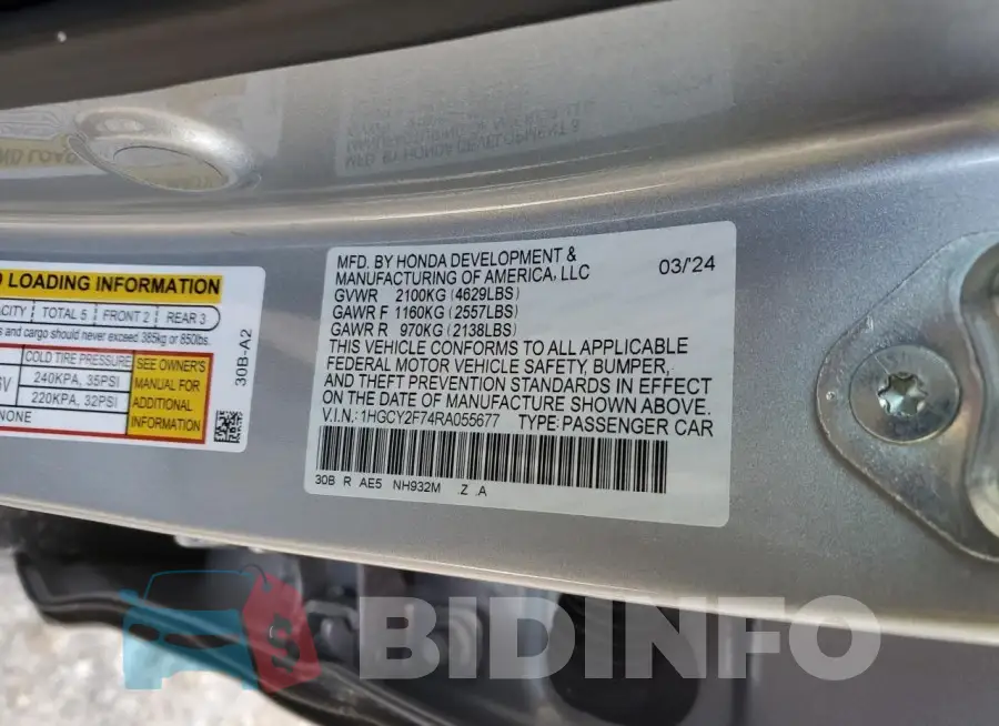 1HGCY2F74RA055677 Photo# 12