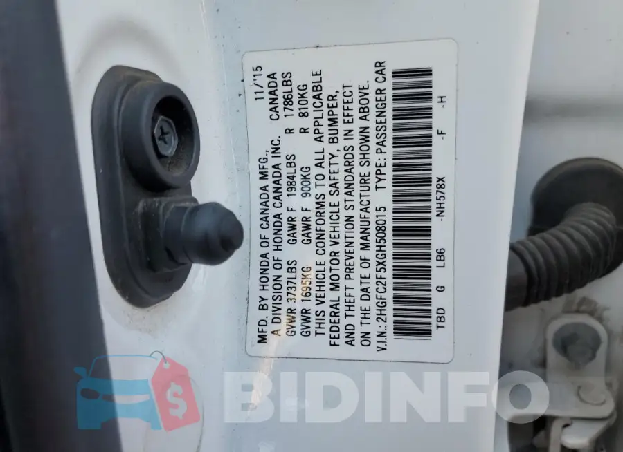 2HGFC2F5XGH508015 Photo# 12