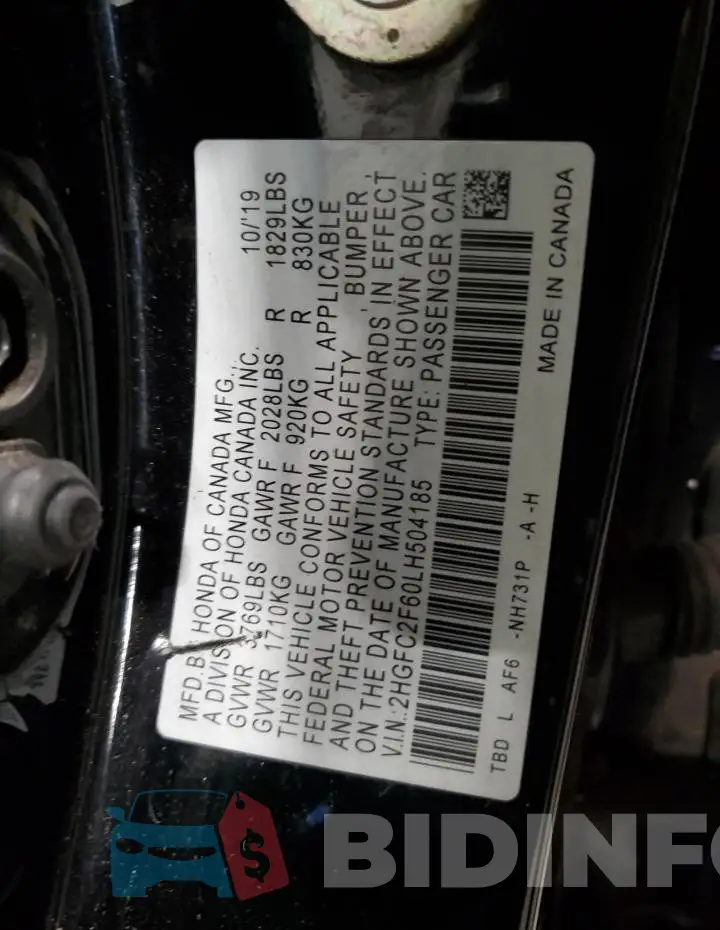 2HGFC2F60LH504185 Photo# 12