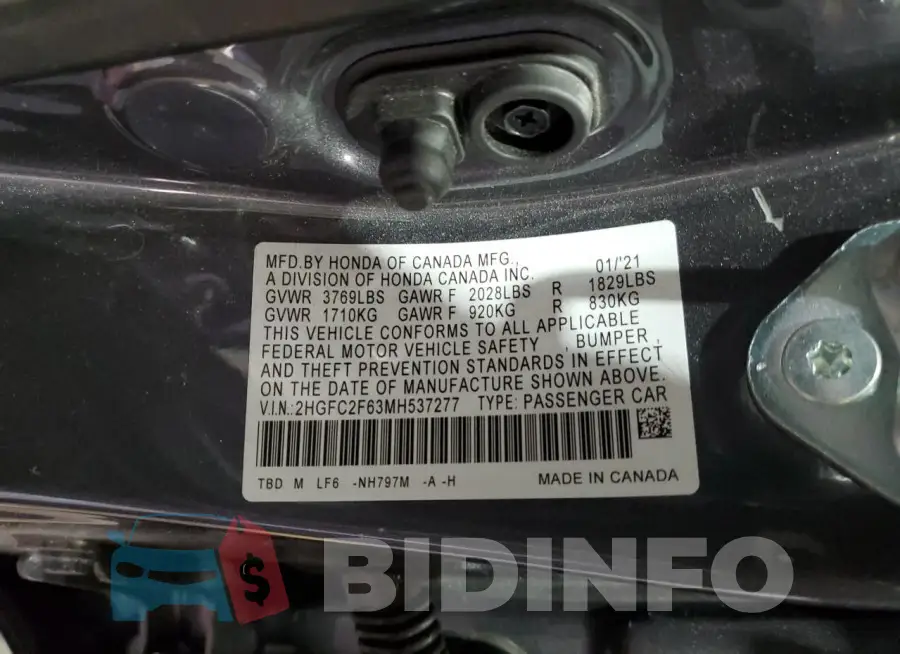2HGFC2F63MH537277 Photo# 12