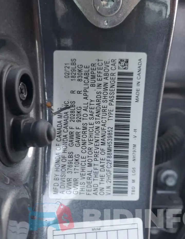 2HGFC2F88MH539852 Photo# 12