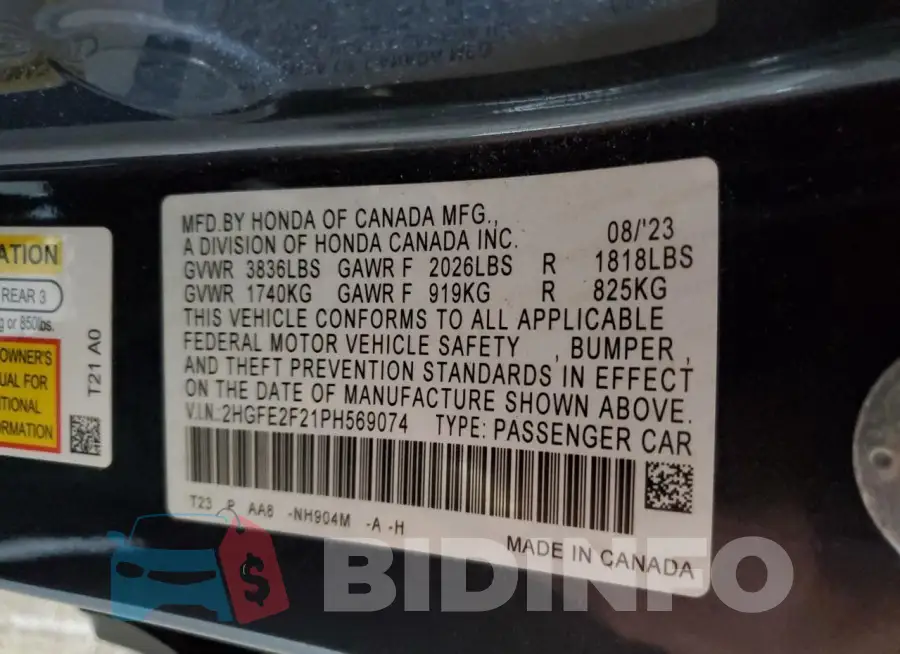 2HGFE2F21PH569074 Photo# 12