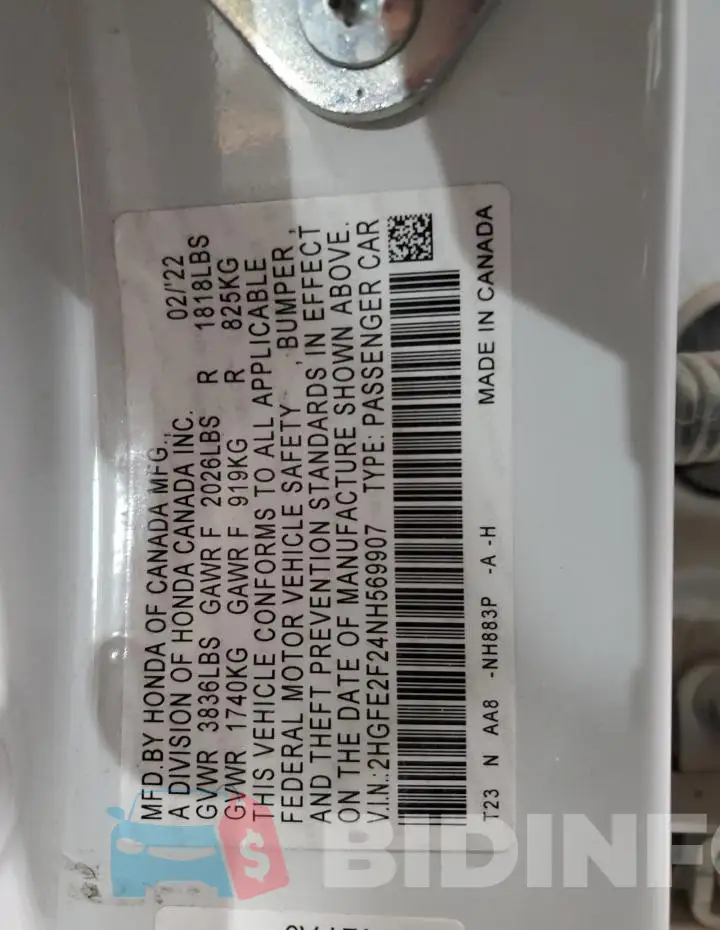 2HGFE2F24NH569907 Photo# 12