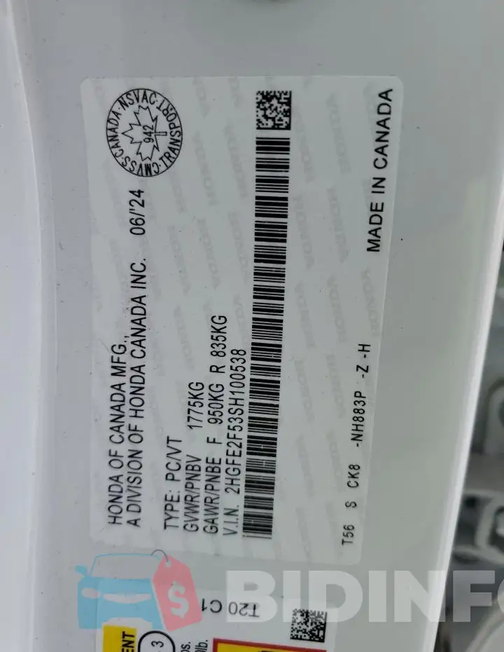 2HGFE2F53SH100538 Photo# 12