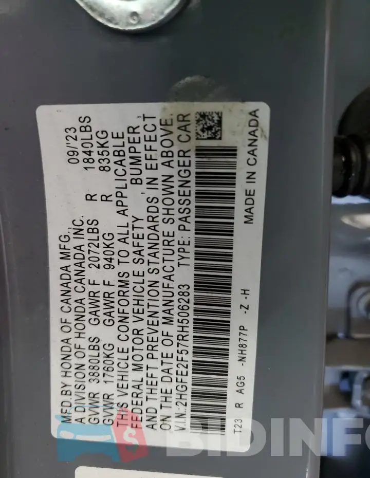 2HGFE2F57RH506283 Photo# 12