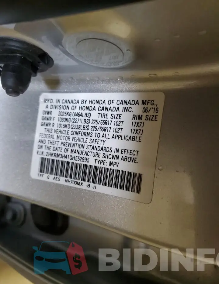 2HKRM3H41GH552995 Photo# 14