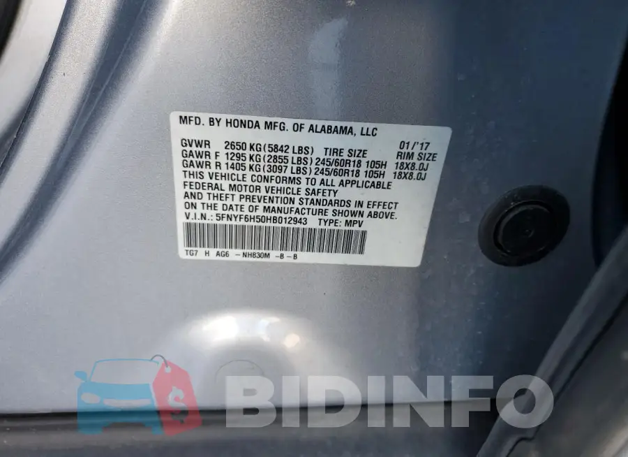 5FNYF6H50HB012943 Photo# 14