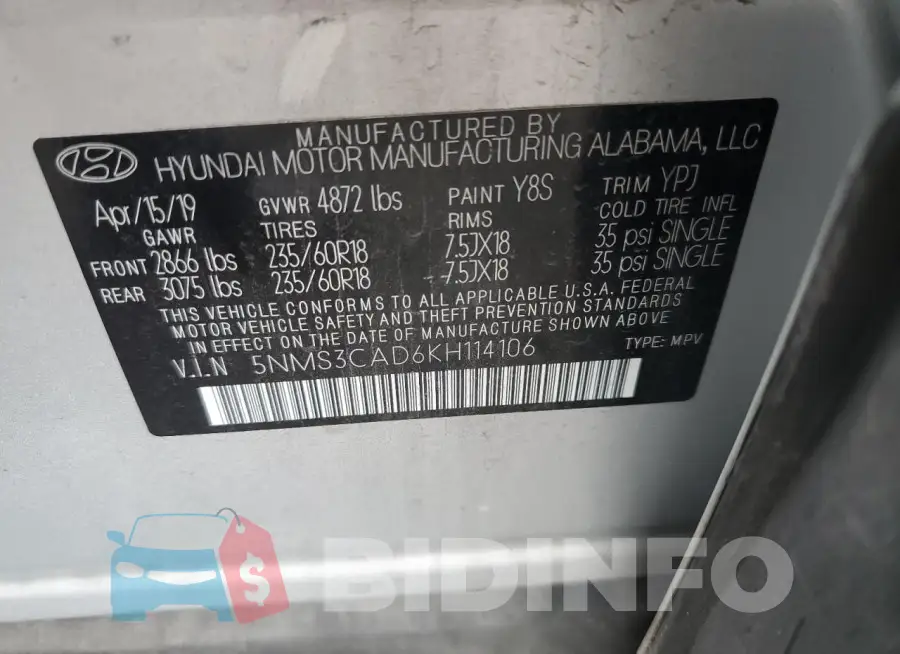 5NMS3CAD6KH114106 Photo# 13