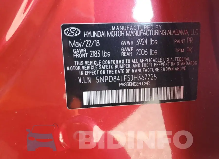 5NPD84LF5JH367725 Photo# 12