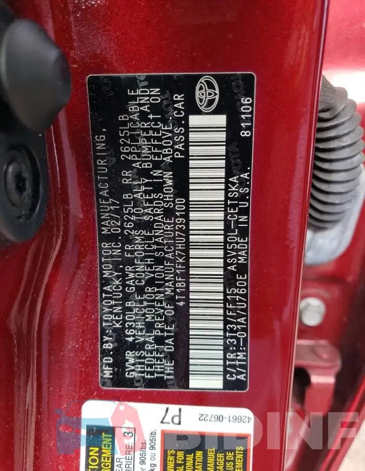 4T1BF1FK7HU739100 Photo# 12