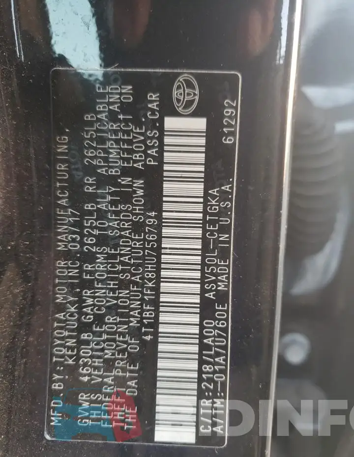 4T1BF1FK8HU756794 Photo# 12