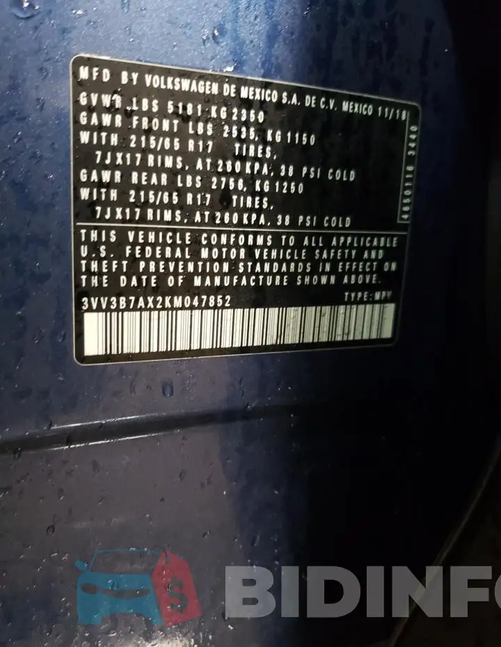 3VV3B7AX2KM047852 Photo# 12