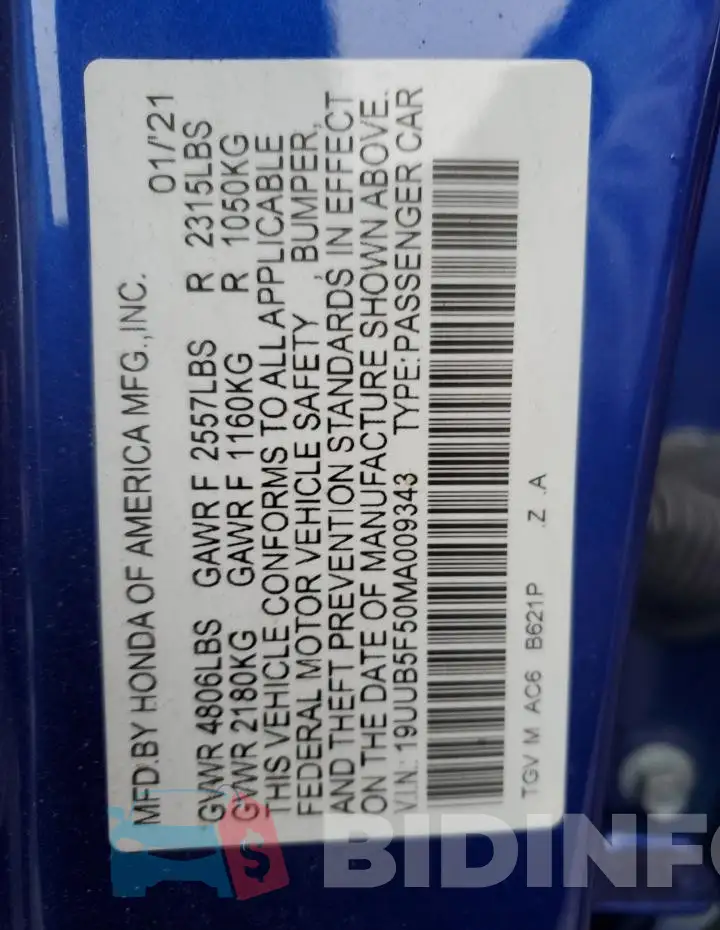19UUB5F50MA009343 Photo# 12