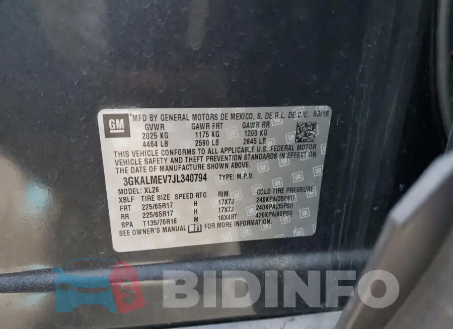 3GKALMEV7JL340794 Photo# 13