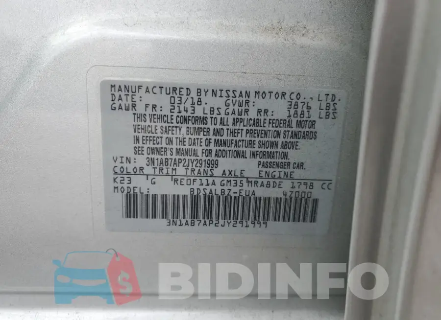 3N1AB7AP2JY291999 Photo# 13