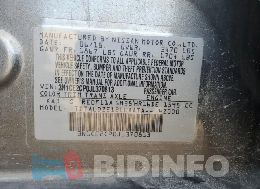 3N1CE2CP0JL370813 Photo# 13