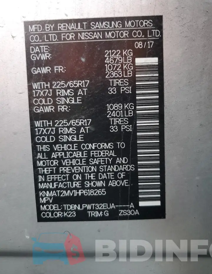 KNMAT2MV1HP618265 Photo# 13