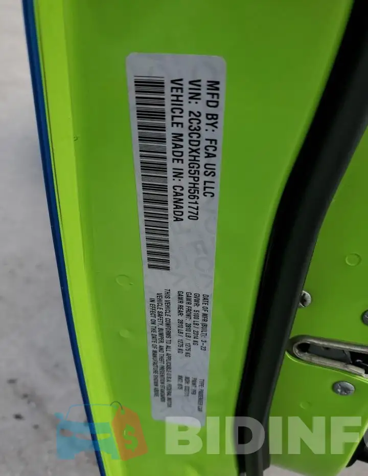 2C3CDXHG5PH561770 Photo# 12