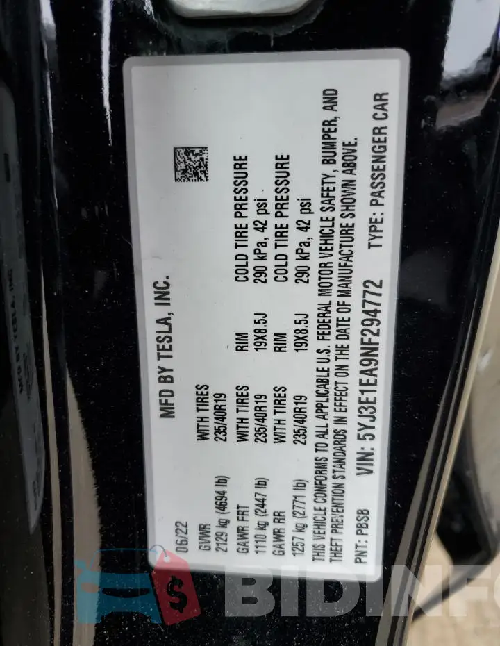 5YJ3E1EA9NF294772 Photo# 13