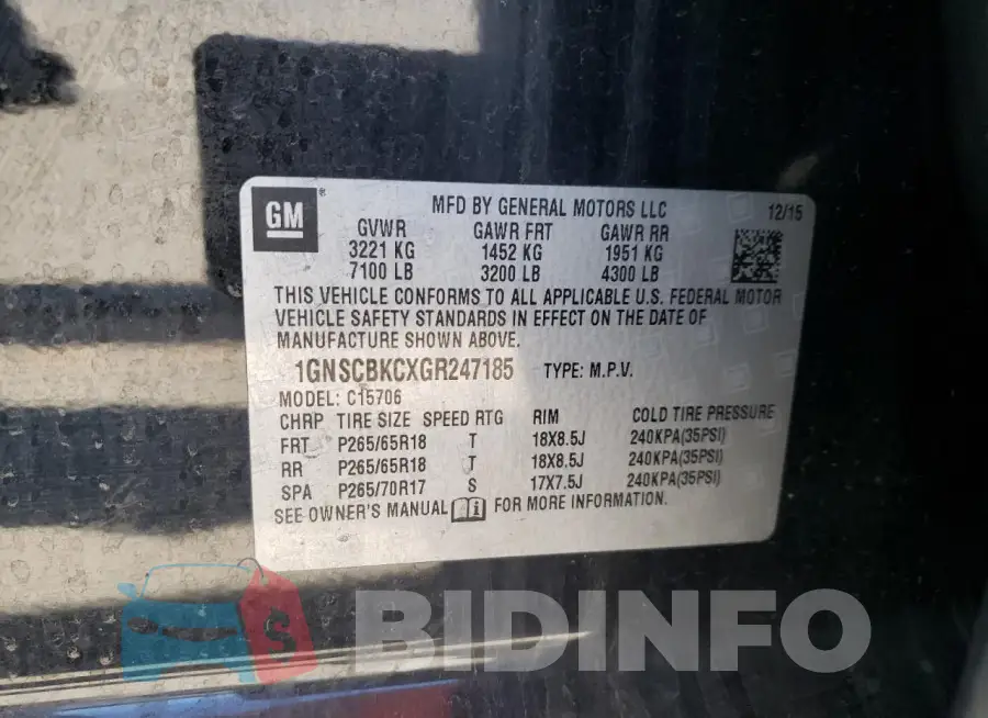 1GNSCBKCXGR247185 Photo# 13