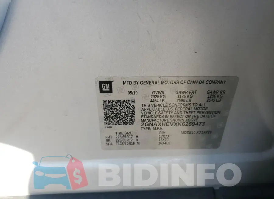2GNAXHEVXK6289473 Photo# 13