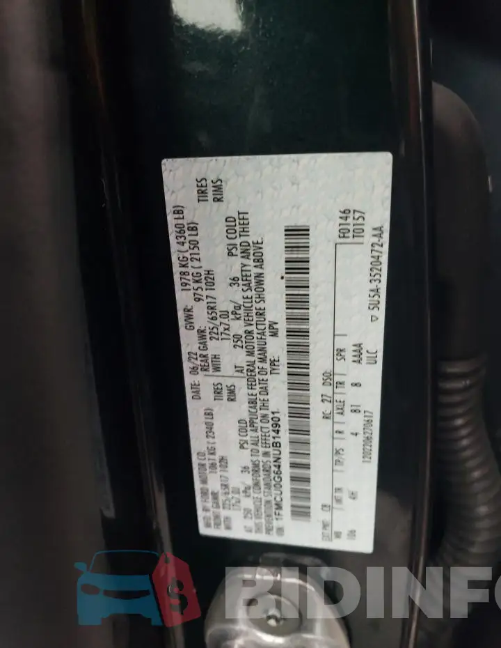 1FMCU0G64NUB14901 Photo# 12