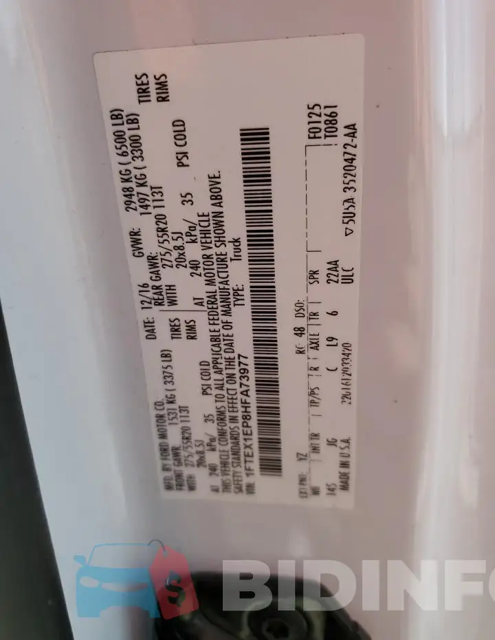 1FTEX1EP8HFA73977 Photo# 12