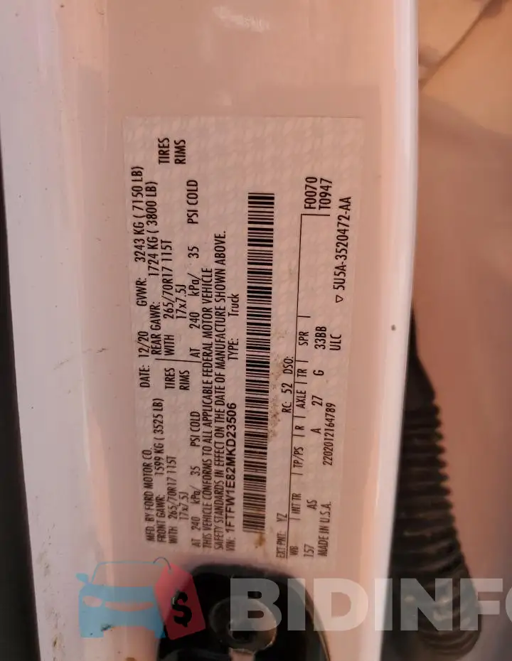 1FTFW1E82MKD23506 Photo# 12