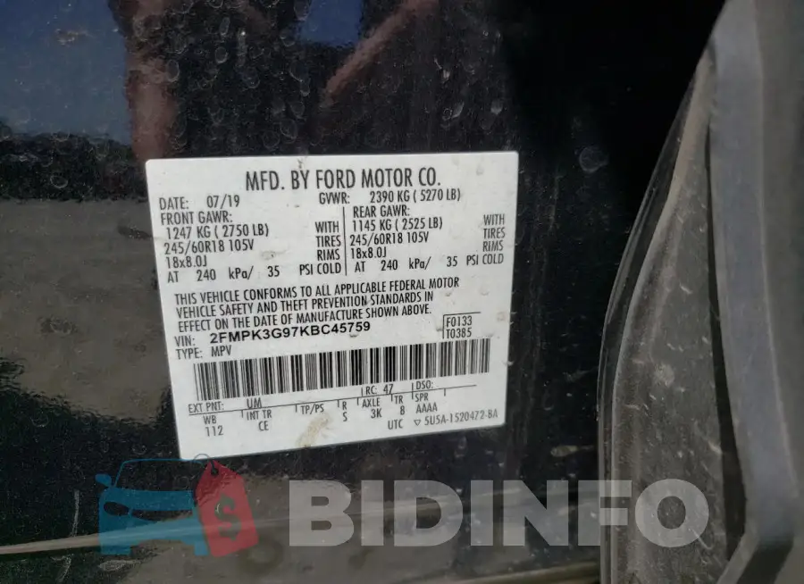 2FMPK3G97KBC45759 Photo# 13