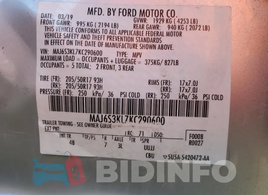 MAJ6S3KL7KC290600 Photo# 13