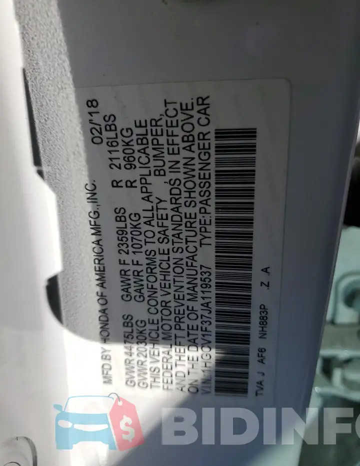 1HGCV1F37JA119537 Photo# 12