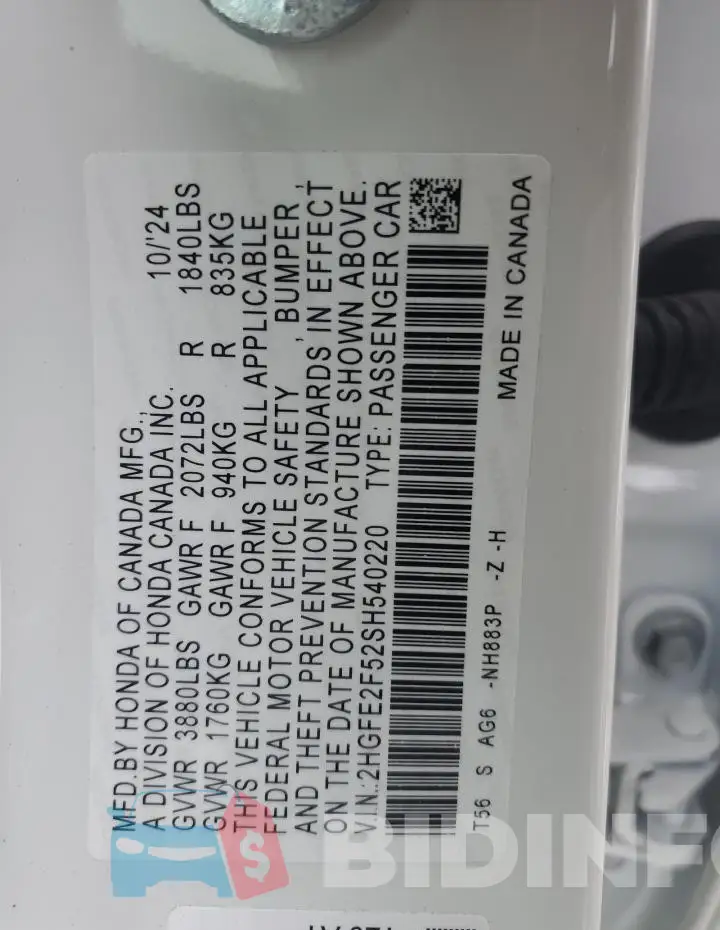 2HGFE2F52SH540220 Photo# 12