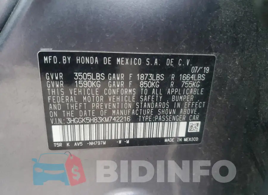 3HGGK5H83KM742216 Photo# 12