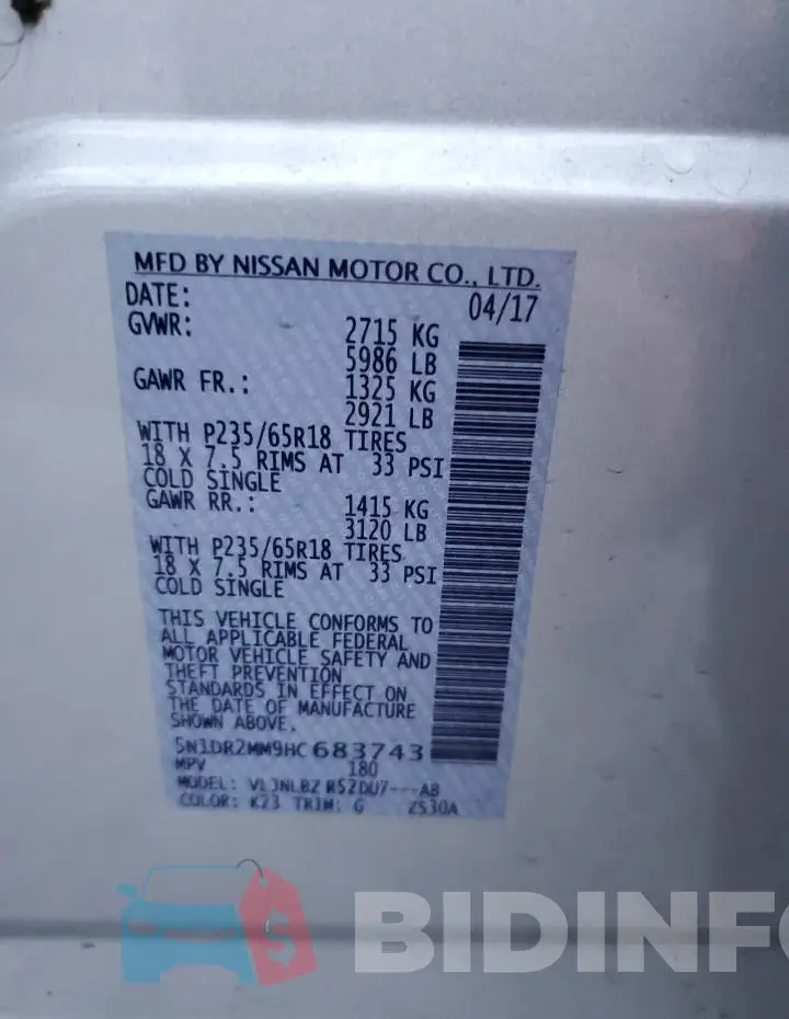 5N1DR2MM9HC683743 Photo# 13