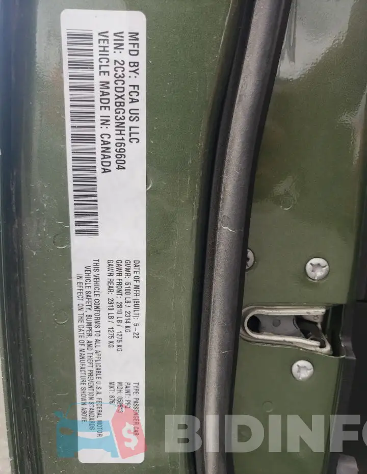 2C3CDXBG3NH169604 Photo# 12