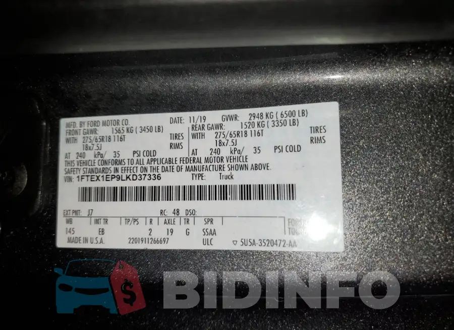 1FTEX1EP9LKD37336 Photo# 12