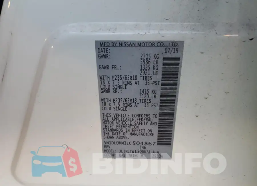 5N1DL0MM1LC504867 Photo# 12