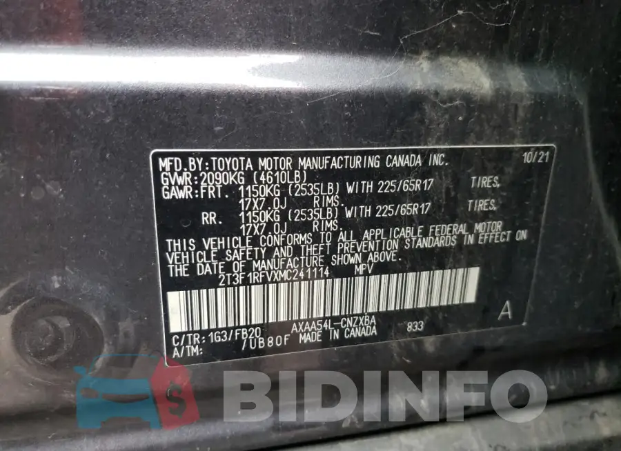 2T3F1RFVXMC241114 Photo# 13