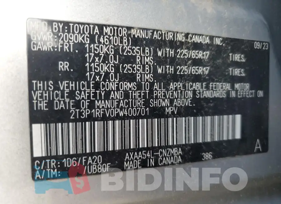 2T3P1RFV0PW400701 Photo# 13