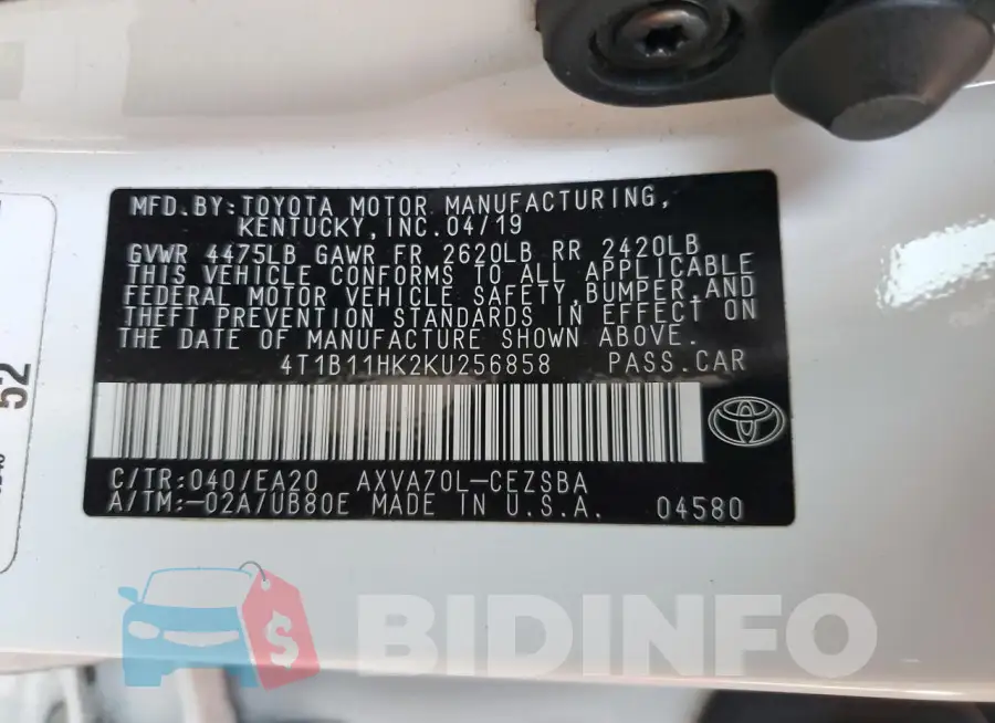 4T1B11HK2KU256858 Photo# 12