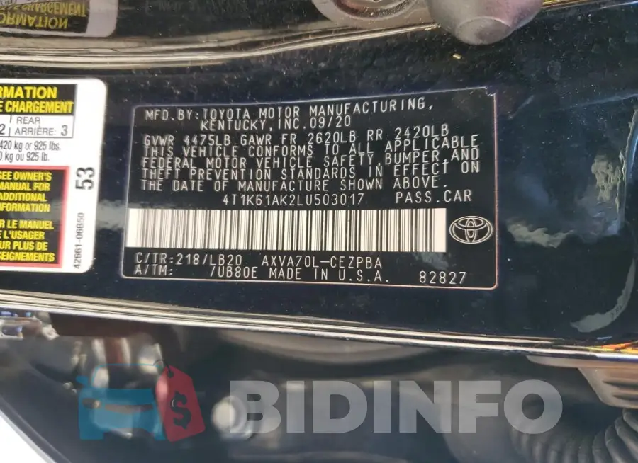 4T1K61AK2LU503017 Photo# 13
