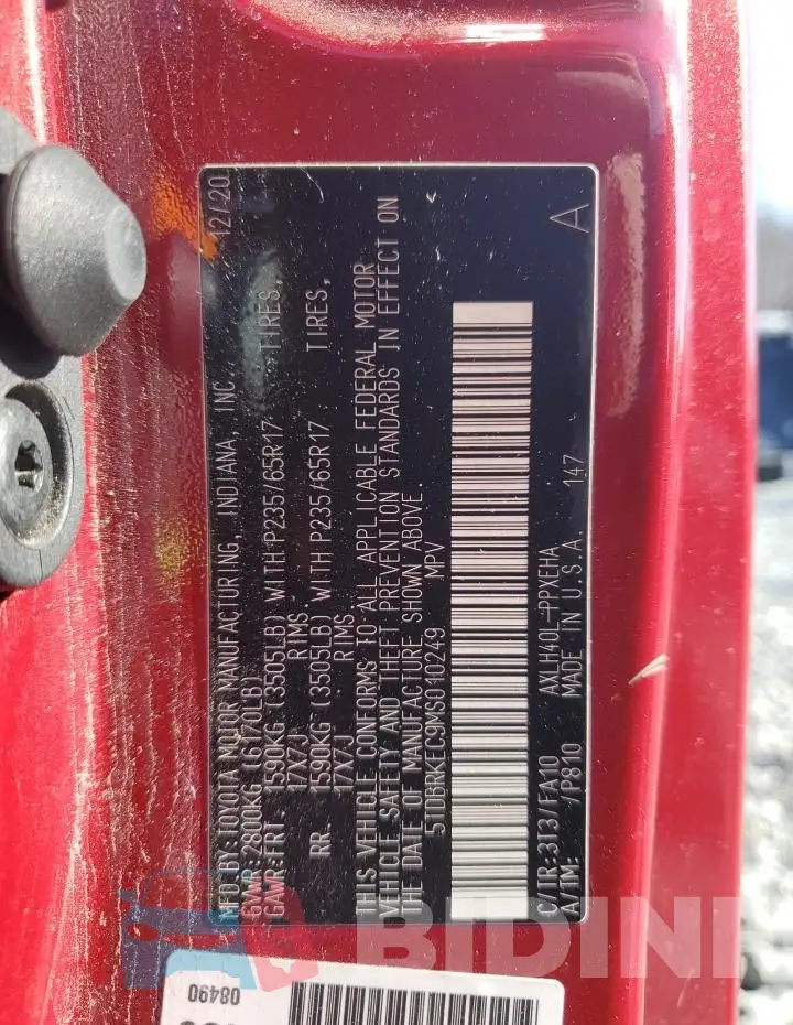 5TDBRKEC9MS010249 Photo# 13