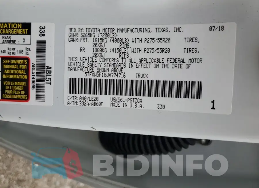 5TFAW5F18JX774716 Photo# 12