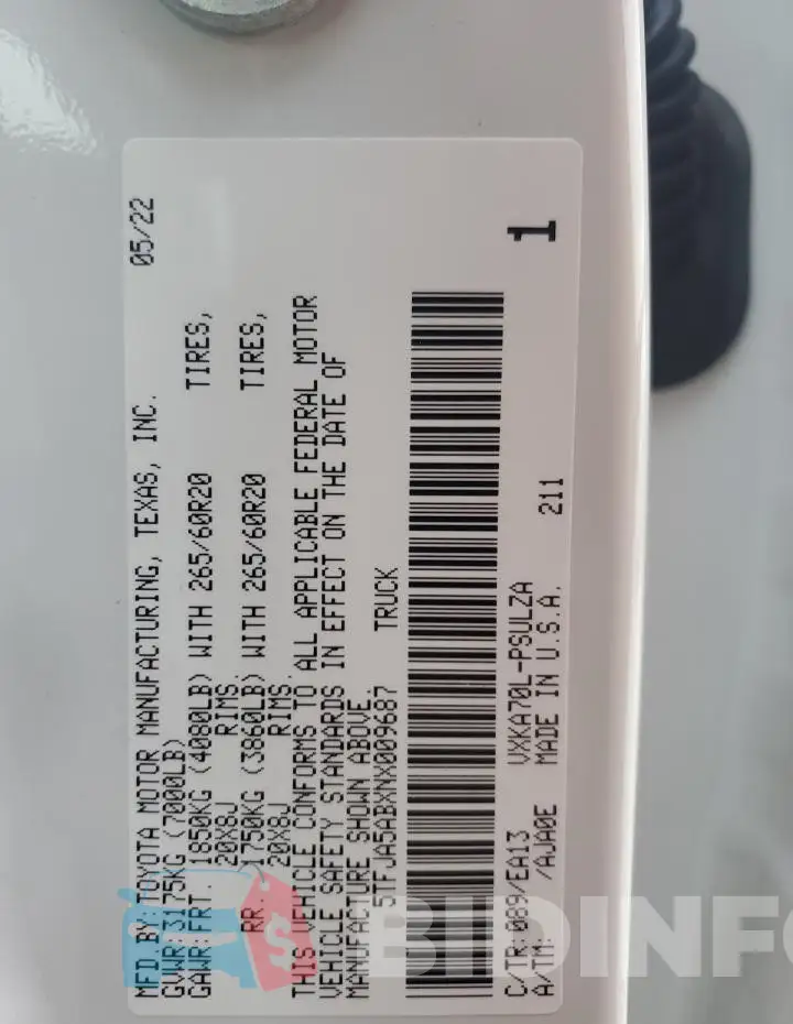 5TFJA5ABXNX009687 Photo# 13