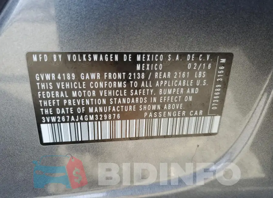 3VW267AJ4GM329876 Photo# 12