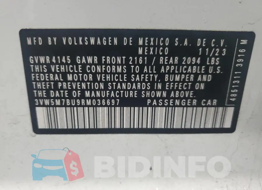 3VW5M7BU9RM036697 Photo# 12