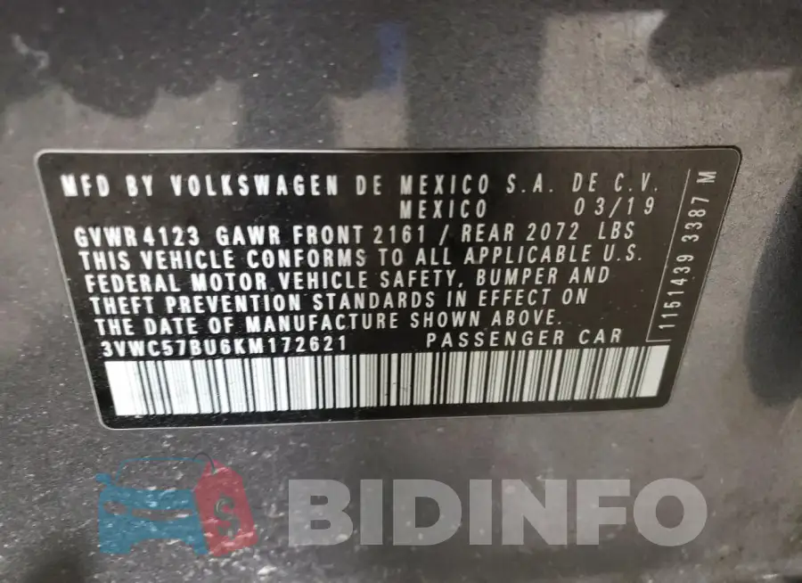 3VWC57BU6KM172621 Photo# 12