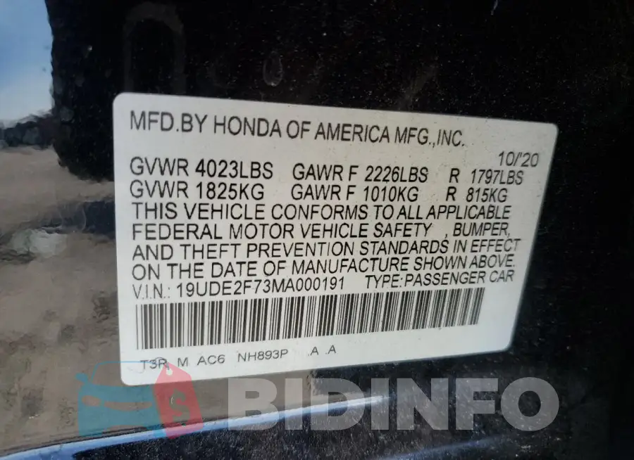 19UDE2F73MA000191 Photo# 12
