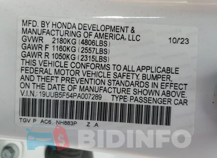 19UUB5F54PA007289 Photo# 12