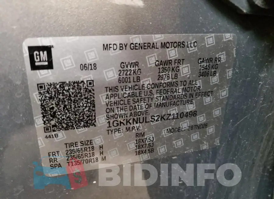 1GKKNULS2KZ110498 Photo# 13